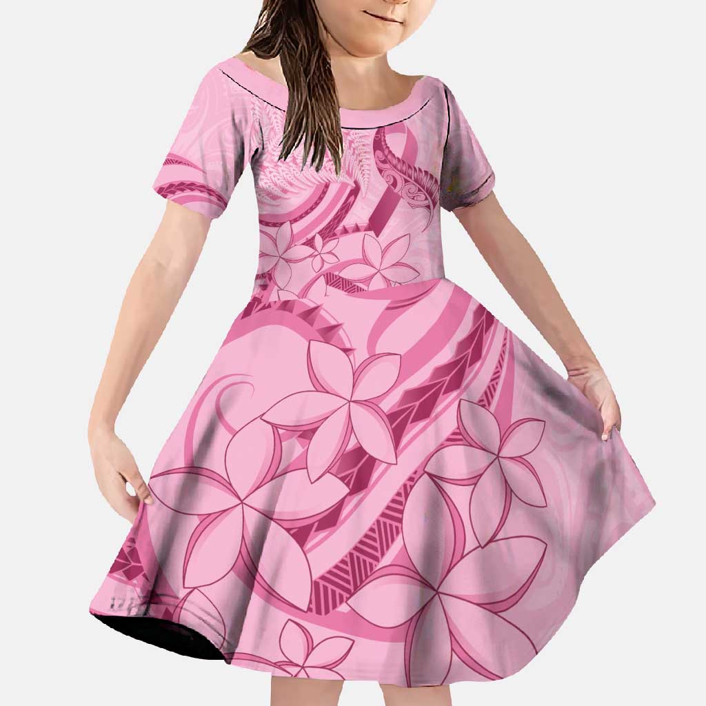 Aotearoa Maori Family Matching Long Sleeve Bodycon Dress and Hawaiian Shirt Pink Fern Ribbons LT7 Daughter's Dress Pink - Polynesian Pride