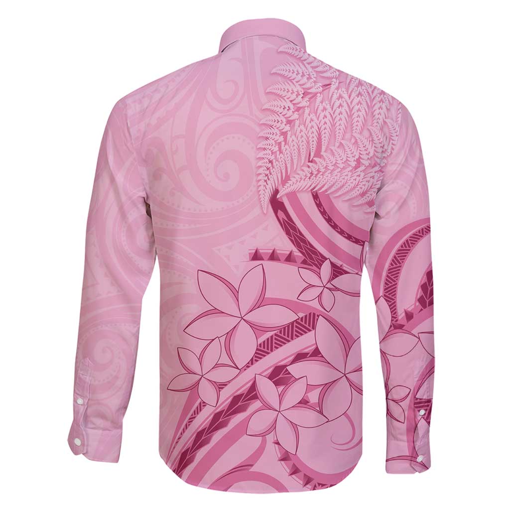 Aotearoa Maori Family Matching Long Sleeve Bodycon Dress and Hawaiian Shirt Pink Fern Ribbons LT7 - Polynesian Pride