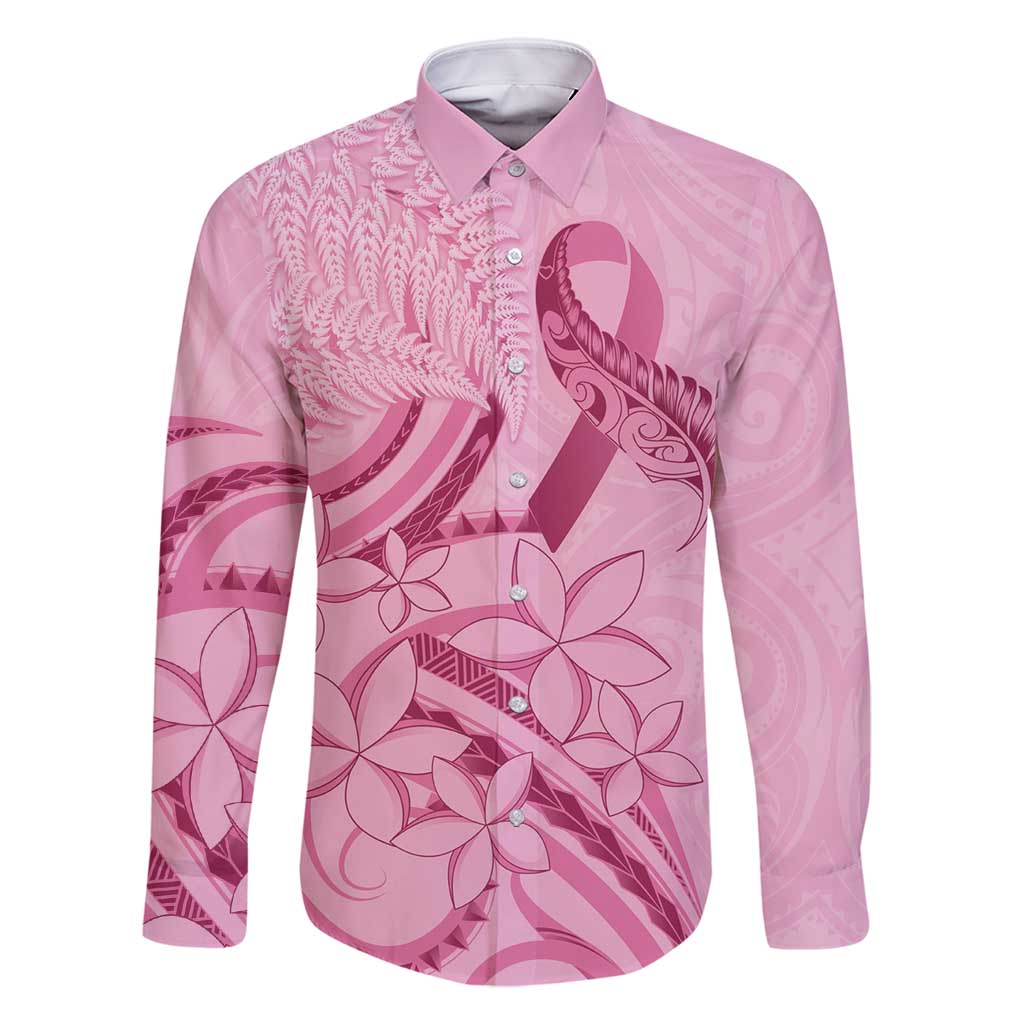 Aotearoa Maori Family Matching Mermaid Dress and Hawaiian Shirt Pink Fern Ribbons LT7 Dad's Shirt - Long Sleeve Pink - Polynesian Pride