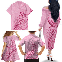 Aotearoa Maori Family Matching Off The Shoulder Long Sleeve Dress and Hawaiian Shirt Pink Fern Ribbons LT7 - Polynesian Pride