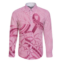 Aotearoa Maori Family Matching Off The Shoulder Long Sleeve Dress and Hawaiian Shirt Pink Fern Ribbons LT7 Dad's Shirt - Long Sleeve Pink - Polynesian Pride
