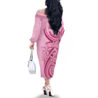 Aotearoa Maori Family Matching Off The Shoulder Long Sleeve Dress and Hawaiian Shirt Pink Fern Ribbons LT7 - Polynesian Pride