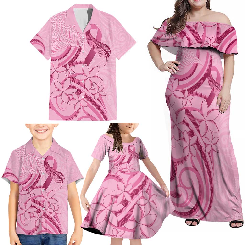 Aotearoa Maori Family Matching Off Shoulder Maxi Dress and Hawaiian Shirt Pink Fern Ribbons LT7 - Polynesian Pride