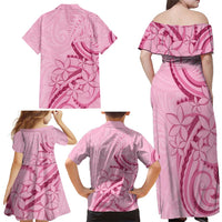 Aotearoa Maori Family Matching Off Shoulder Maxi Dress and Hawaiian Shirt Pink Fern Ribbons LT7 - Polynesian Pride