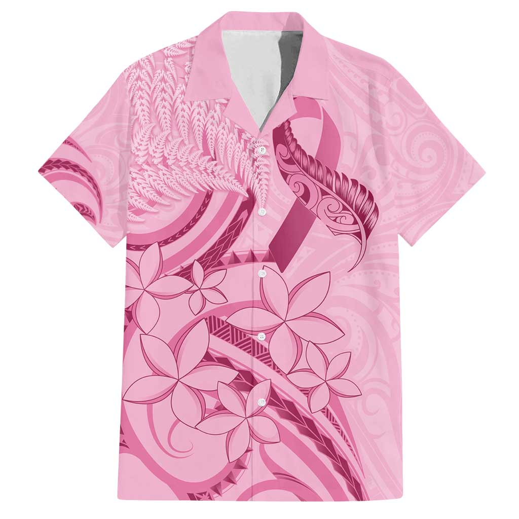 Aotearoa Maori Family Matching Off Shoulder Maxi Dress and Hawaiian Shirt Pink Fern Ribbons LT7 Dad's Shirt - Short Sleeve Pink - Polynesian Pride