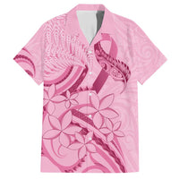 Aotearoa Maori Family Matching Off Shoulder Maxi Dress and Hawaiian Shirt Pink Fern Ribbons LT7 Dad's Shirt - Short Sleeve Pink - Polynesian Pride