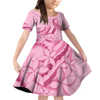 Aotearoa Maori Family Matching Off Shoulder Short Dress and Hawaiian Shirt Pink Fern Ribbons LT7 Daughter's Dress Pink - Polynesian Pride