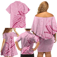 Aotearoa Maori Family Matching Off Shoulder Short Dress and Hawaiian Shirt Pink Fern Ribbons LT7 - Polynesian Pride