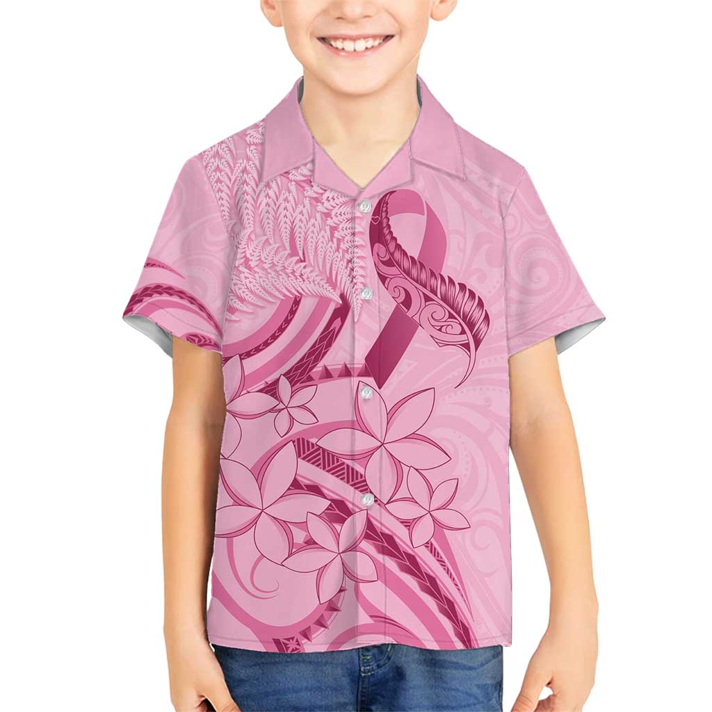 Aotearoa Maori Family Matching Off Shoulder Short Dress and Hawaiian Shirt Pink Fern Ribbons LT7 Son's Shirt Pink - Polynesian Pride