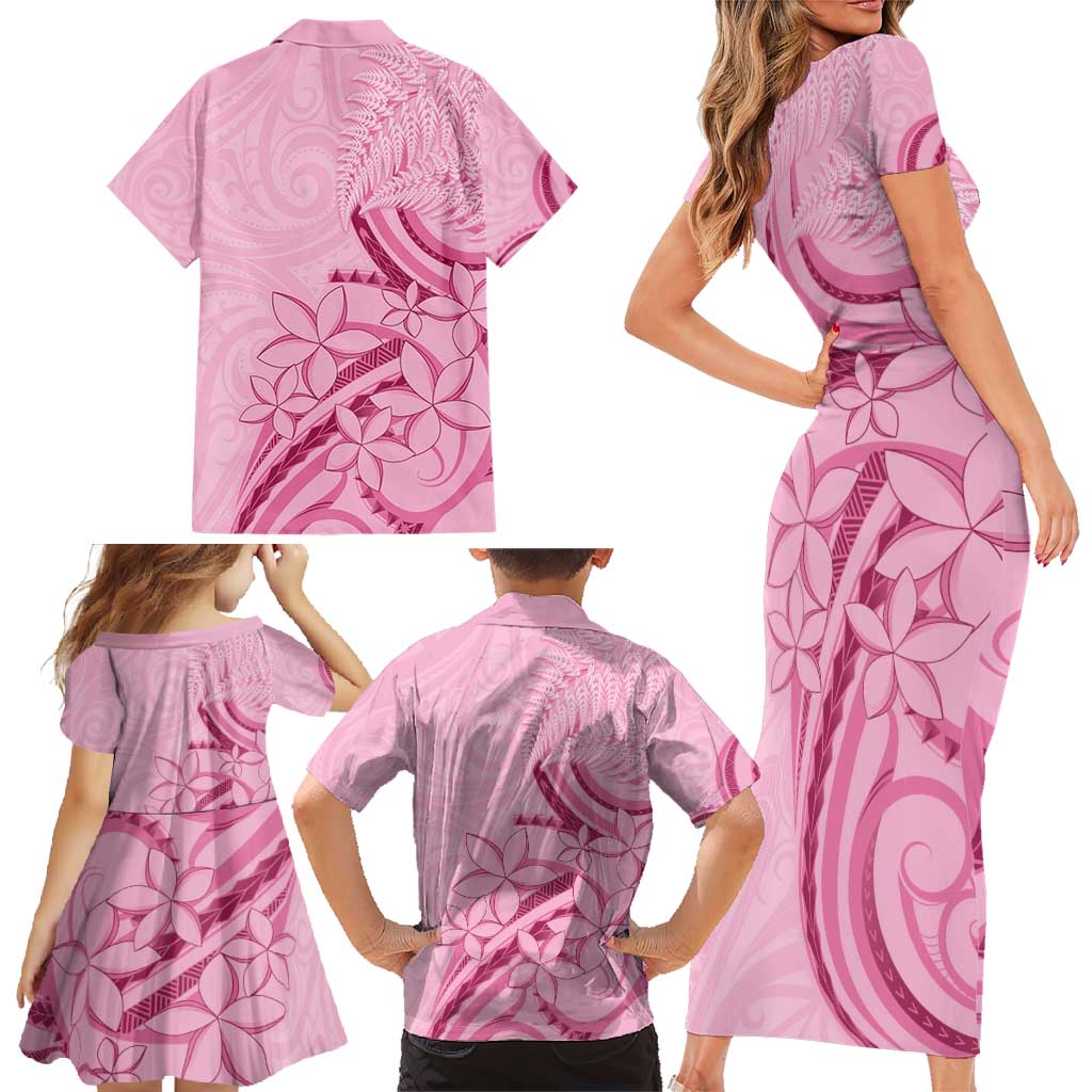 Aotearoa Maori Family Matching Short Sleeve Bodycon Dress and Hawaiian Shirt Pink Fern Ribbons LT7 - Polynesian Pride