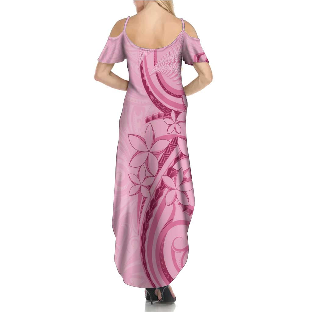 Aotearoa Maori Family Matching Summer Maxi Dress and Hawaiian Shirt Pink Fern Ribbons LT7 - Polynesian Pride