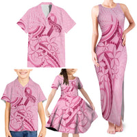 Aotearoa Maori Family Matching Tank Maxi Dress and Hawaiian Shirt Pink Fern Ribbons LT7 - Polynesian Pride