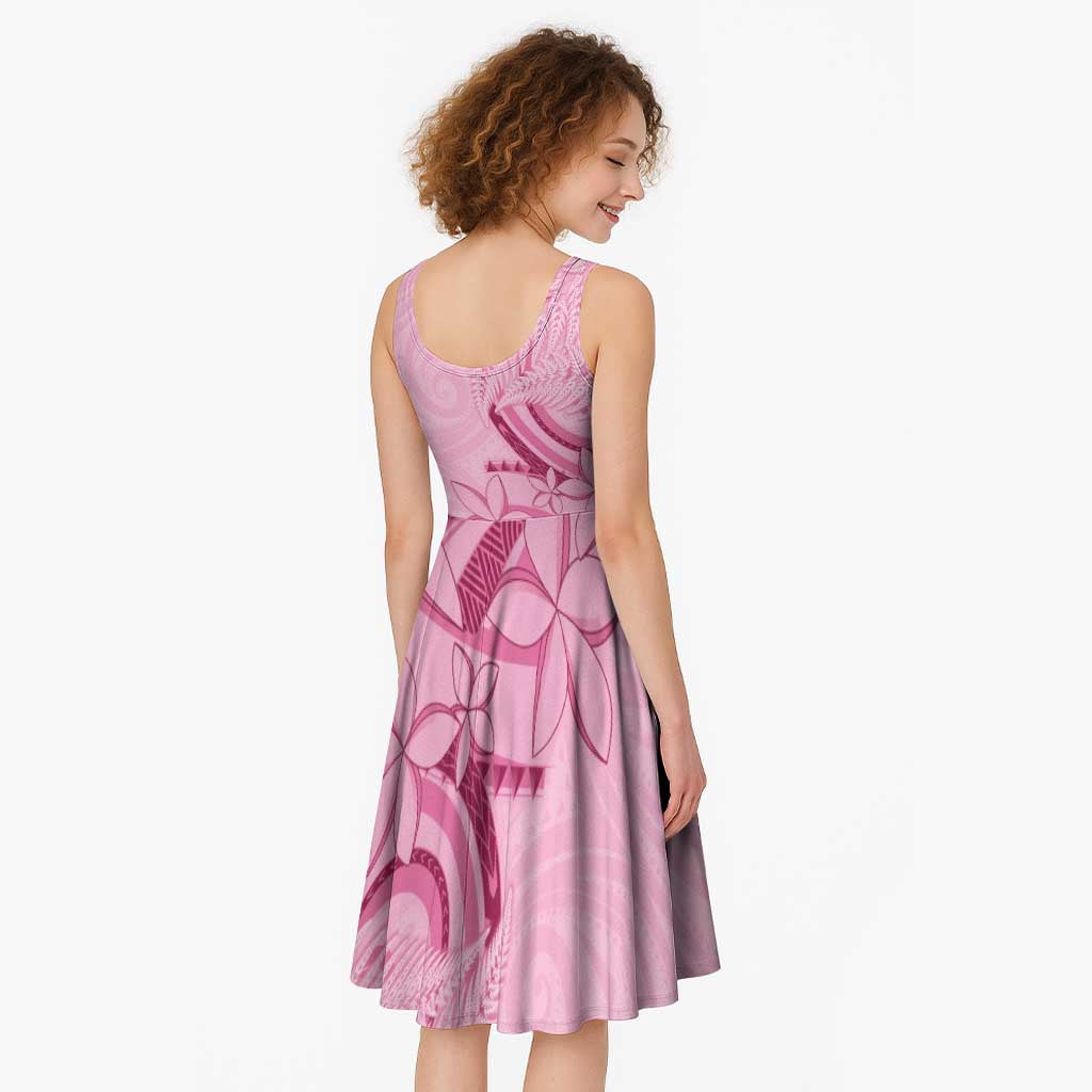 Aotearoa Maori Midi Dress Pink Fern Ribbons - Polynesian Pride