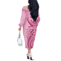 Aotearoa Maori Off The Shoulder Long Sleeve Dress Pink Fern Ribbons LT7 - Polynesian Pride