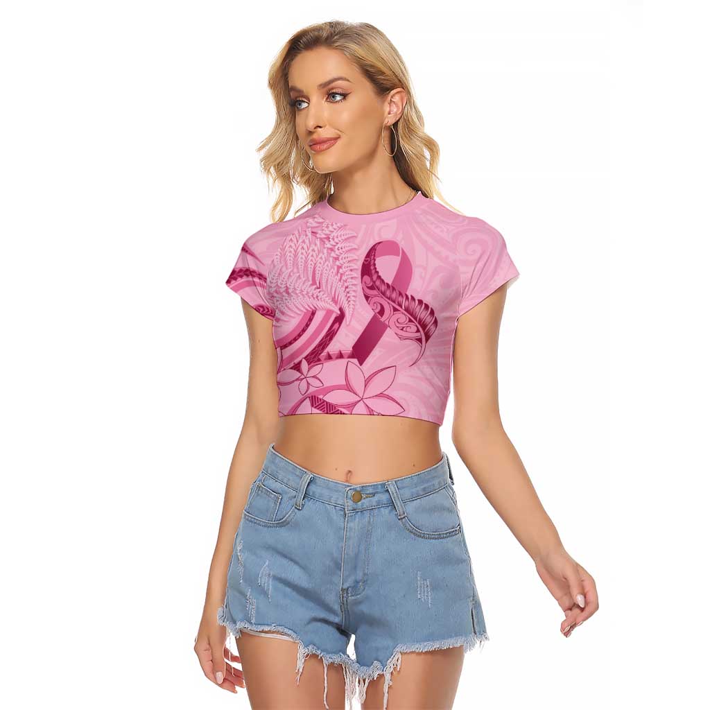 Aotearoa Maori Raglan Cropped T Shirt Pink Fern Ribbons - Polynesian Pride