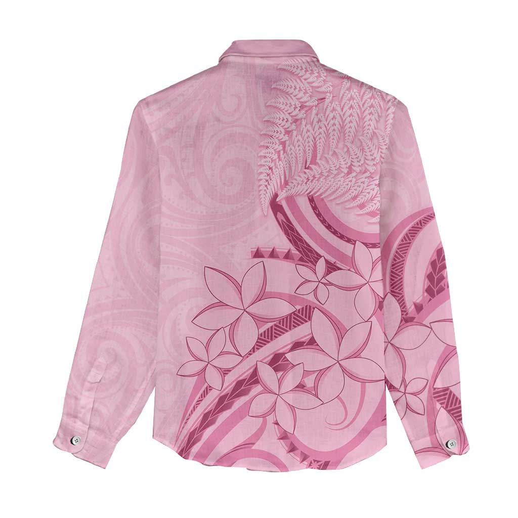 Aotearoa Maori Women Casual Shirt Pink Fern Ribbons LT7 - Polynesian Pride