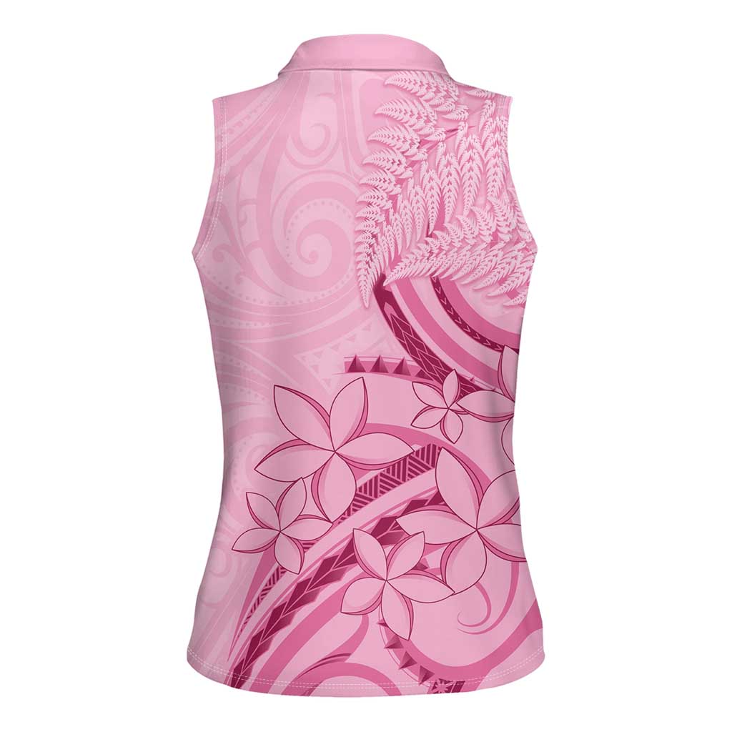 Aotearoa Maori Women Sleeveless Polo Shirt Pink Fern Ribbons LT7 - Polynesian Pride