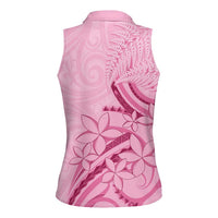 Aotearoa Maori Women Sleeveless Polo Shirt Pink Fern Ribbons LT7 - Polynesian Pride