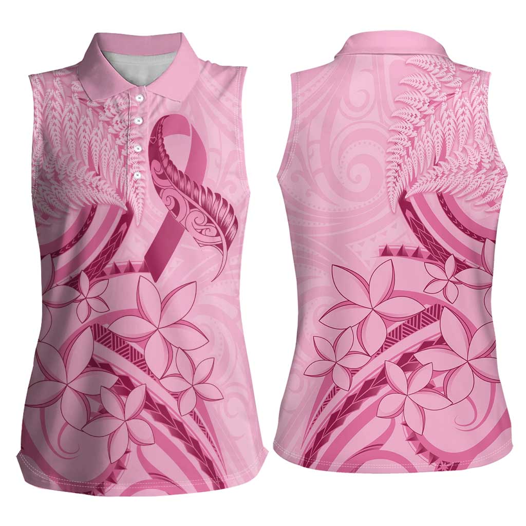 Aotearoa Maori Women Sleeveless Polo Shirt Pink Fern Ribbons LT7 - Polynesian Pride