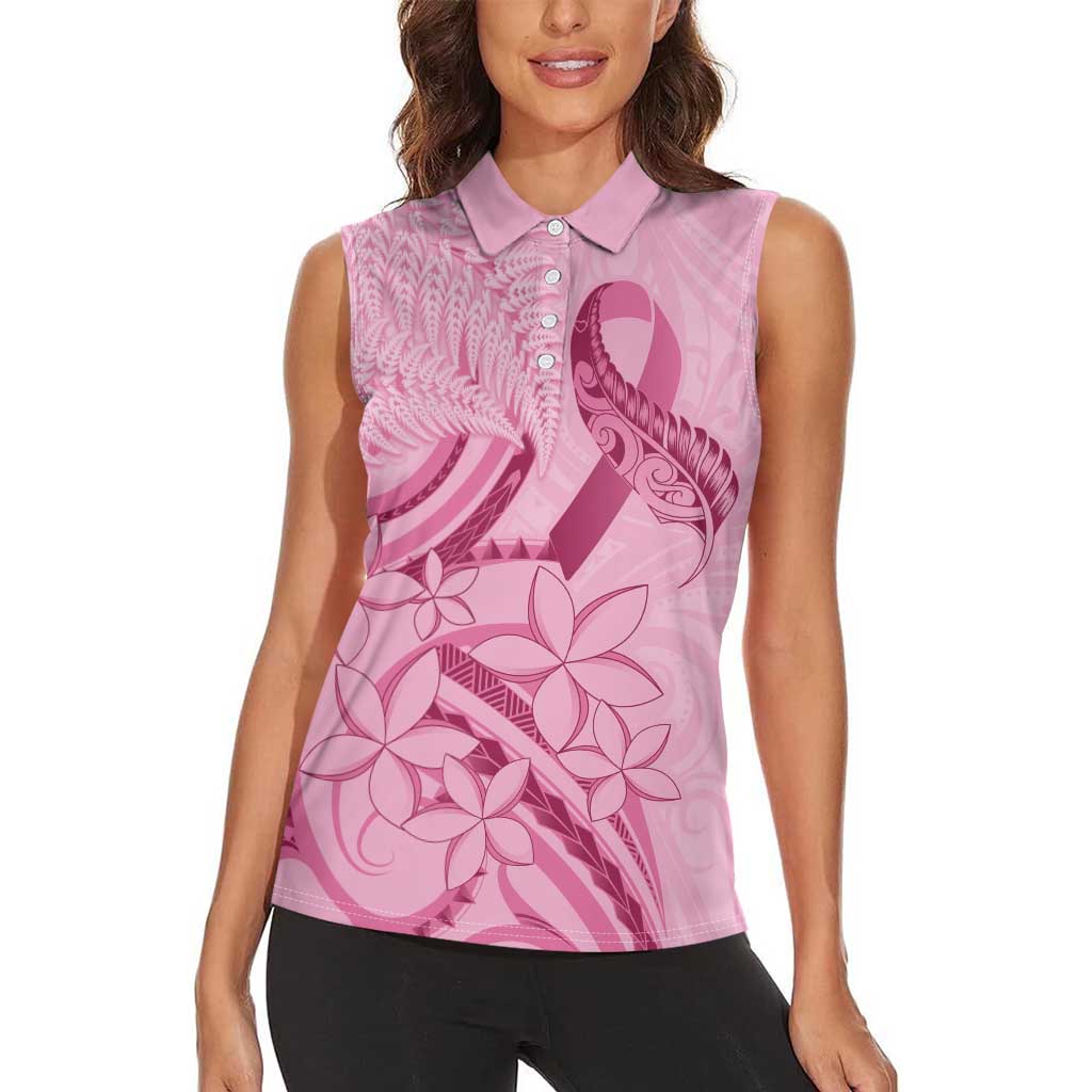 Aotearoa Maori Women Sleeveless Polo Shirt Pink Fern Ribbons LT7 - Polynesian Pride