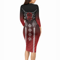 Aotearoa Maori Iwi Heritage Long Sleeve Bodycon Dress Ngapuhi Kokowai LT7 - Polynesian Pride