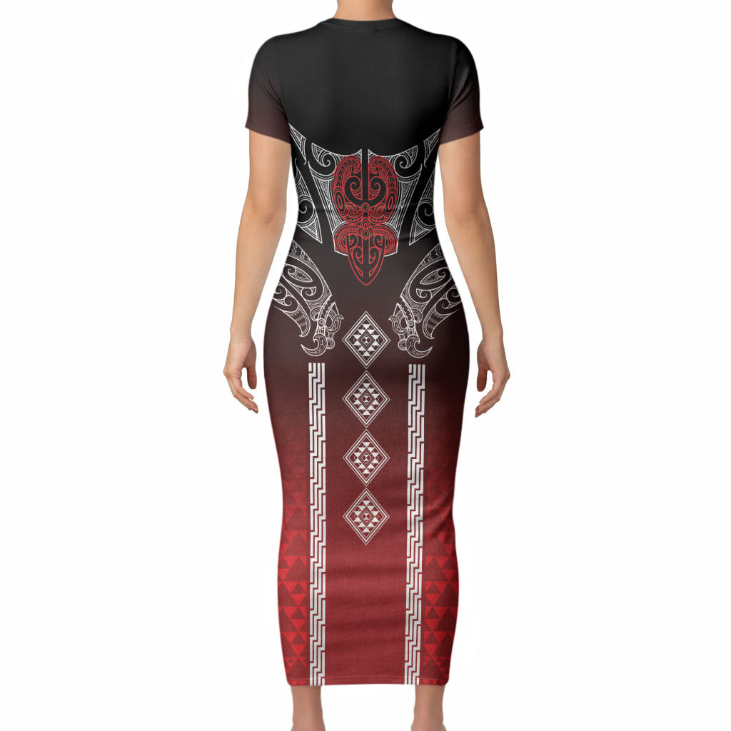 Aotearoa Maori Iwi Heritage Short Sleeve Bodycon Dress Ngapuhi Kokowai LT7 - Polynesian Pride