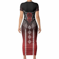 Aotearoa Maori Iwi Heritage Short Sleeve Bodycon Dress Ngapuhi Kokowai LT7 - Polynesian Pride