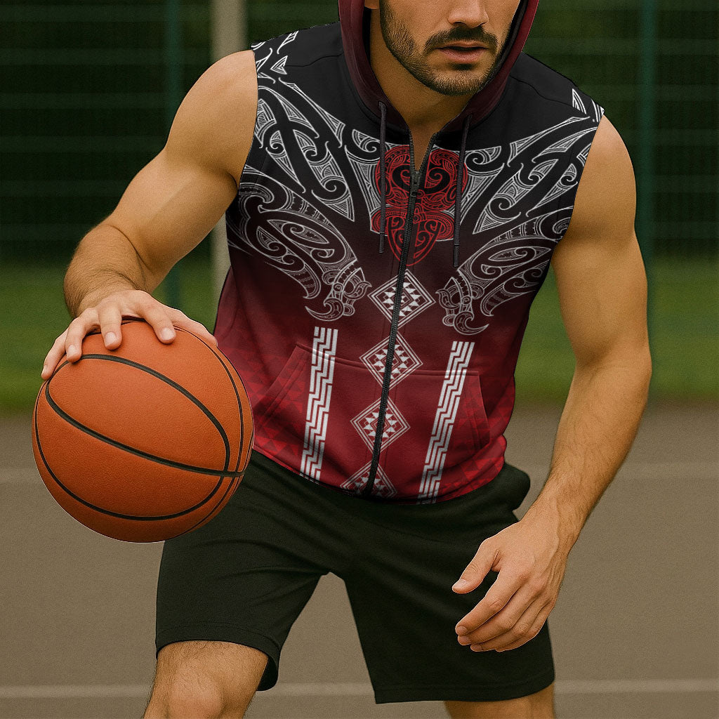Aotearoa Maori Iwi Heritage Sleeveless Zip Hoodie Ngapuhi Kokowai LT7 - Polynesian Pride