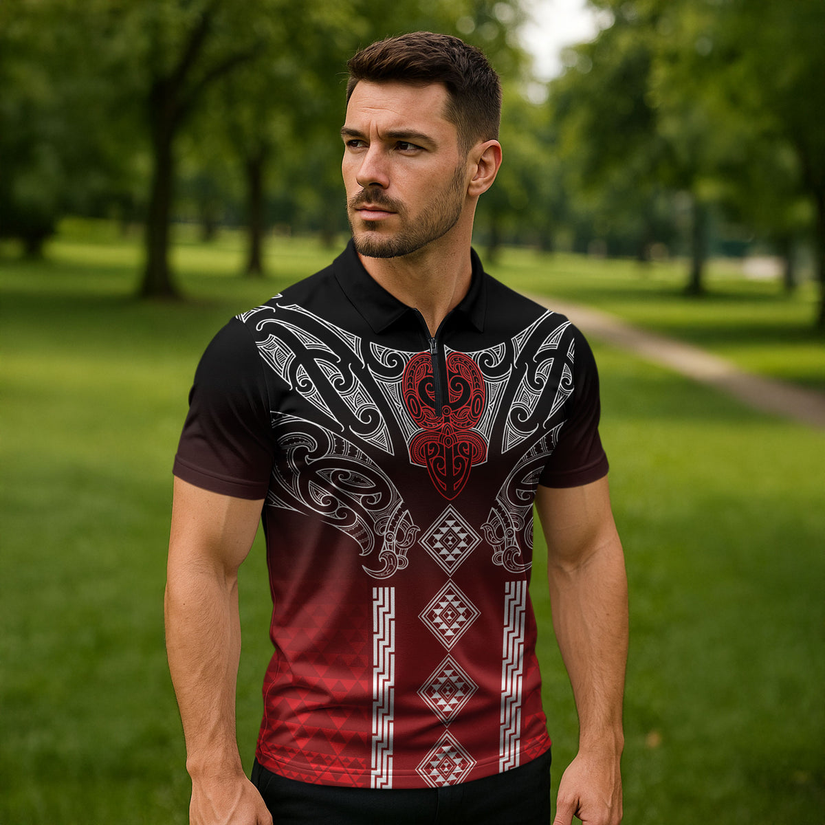 Aotearoa Maori Iwi Heritage Zipper Polo Shirt Ngapuhi Kokowai LT7 - Polynesian Pride