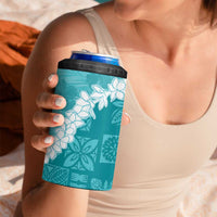 Hawaii Aloha 4 in 1 Can Cooler Tumbler Teal Quilt Patch Work Mix Plumeria Lei