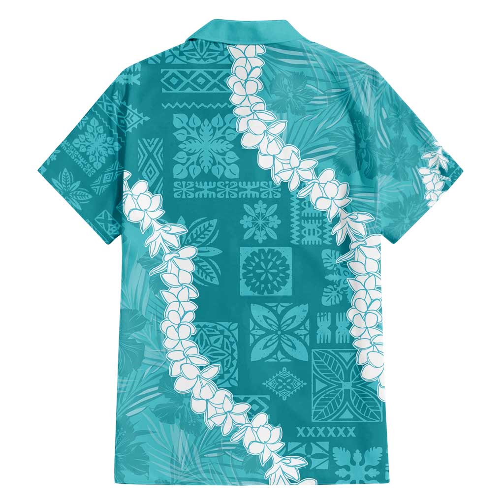 Hawaii Aloha Family Matching Off Shoulder Maxi Dress and Hawaiian Shirt Teal Quilt Patch Work Mix Plumeria Lei LT7 - Polynesian Pride