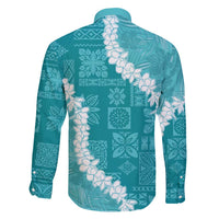 Hawaii Aloha Family Matching Off Shoulder Maxi Dress and Hawaiian Shirt Teal Quilt Patch Work Mix Plumeria Lei LT7 - Polynesian Pride