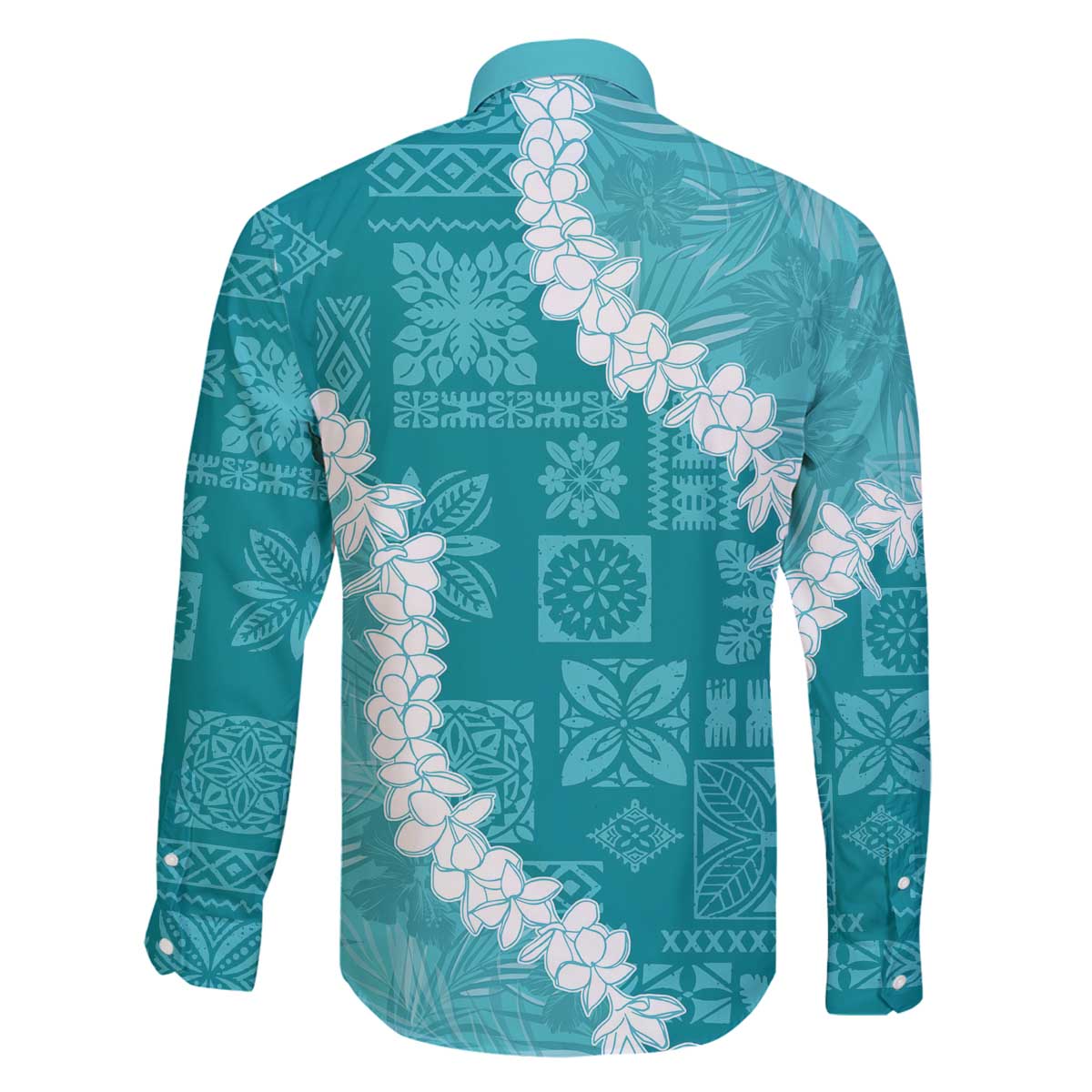 Hawaii Aloha Family Matching Puletasi and Hawaiian Shirt Teal Quilt Patch Work Mix Plumeria Lei LT7 - Polynesian Pride