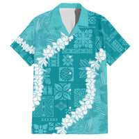Hawaii Aloha Family Matching Tank Maxi Dress and Hawaiian Shirt Teal Quilt Patch Work Mix Plumeria Lei LT7 Dad's Shirt - Short Sleeve Teal - Polynesian Pride