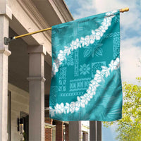 Hawaii Aloha Garden Flag Teal Quilt Patch Work Mix Plumeria Lei LT7 House Flag Teal - Polynesian Pride