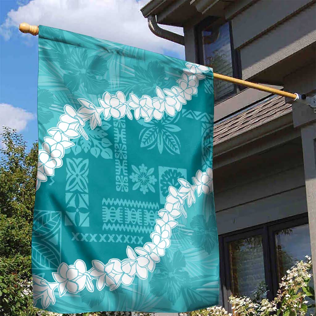 Hawaii Aloha Garden Flag Teal Quilt Patch Work Mix Plumeria Lei LT7 - Polynesian Pride