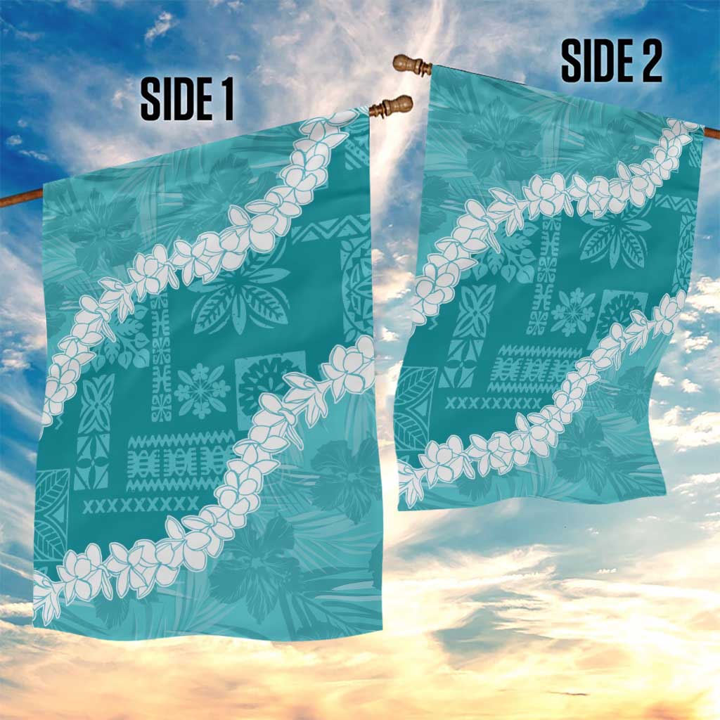 Hawaii Aloha Garden Flag Teal Quilt Patch Work Mix Plumeria Lei LT7 - Polynesian Pride