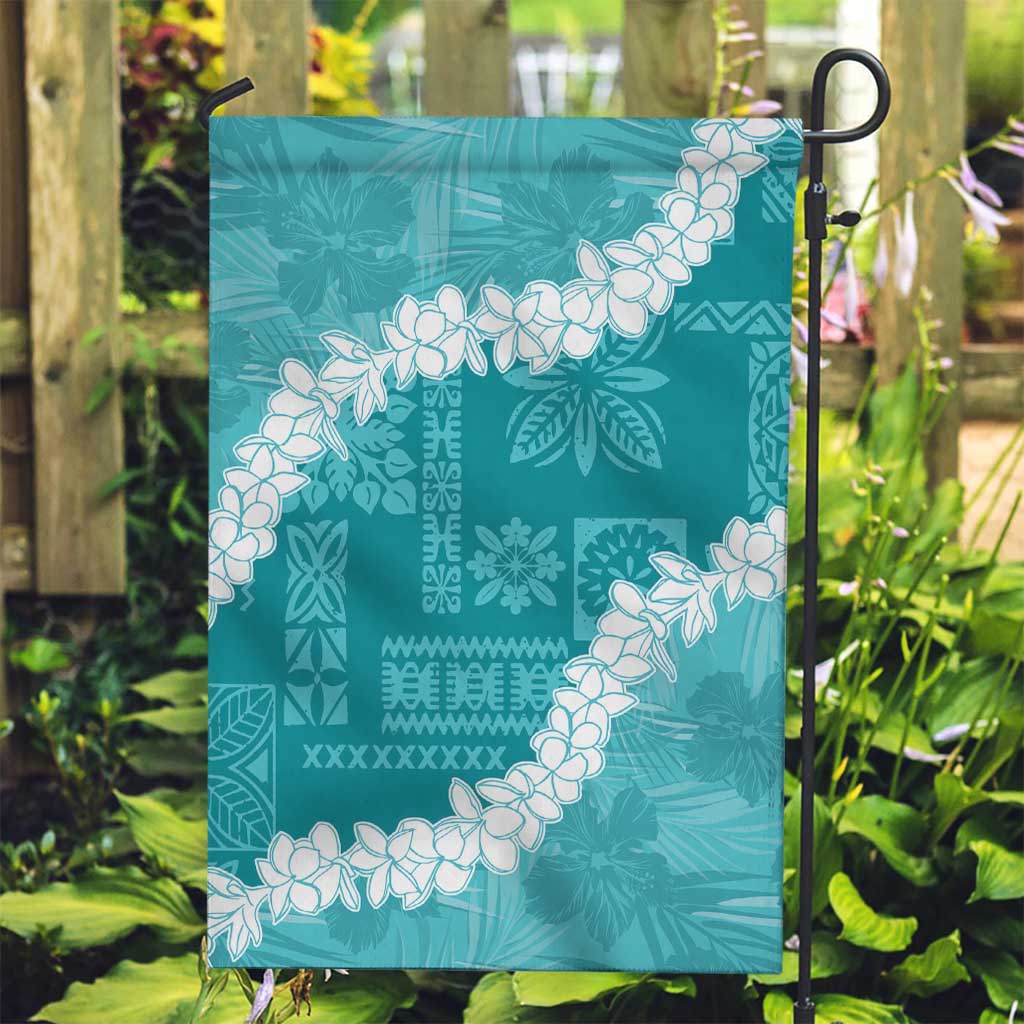 Hawaii Aloha Garden Flag Teal Quilt Patch Work Mix Plumeria Lei LT7 Garden Flag Teal - Polynesian Pride