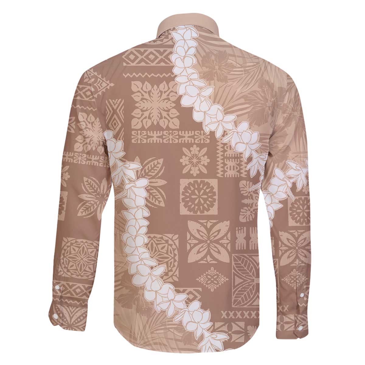 Hawaii Aloha Family Matching Off The Shoulder Long Sleeve Dress and Hawaiian Shirt Beige Quilt Patch Work Mix Plumeria Lei LT7 - Polynesian Pride