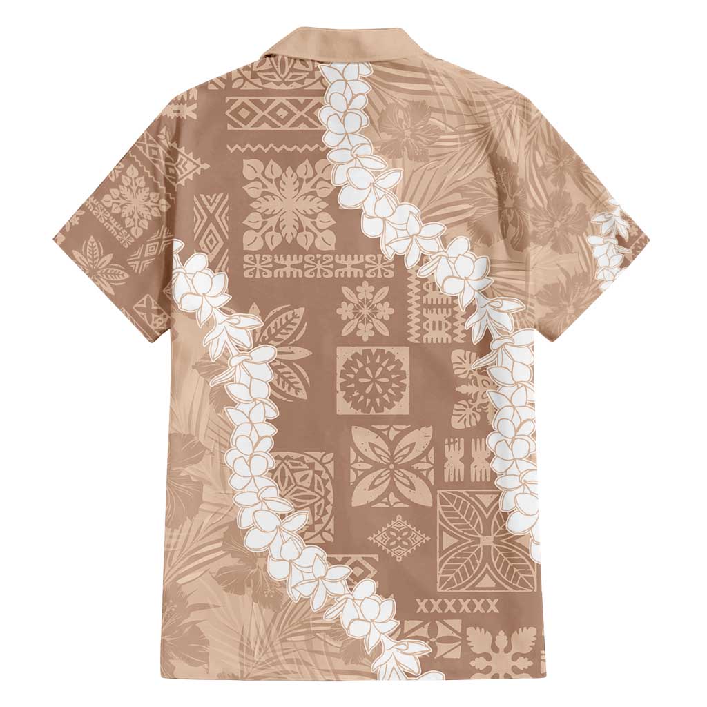 Hawaii Aloha Family Matching Off Shoulder Maxi Dress and Hawaiian Shirt Beige Quilt Patch Work Mix Plumeria Lei LT7 - Polynesian Pride