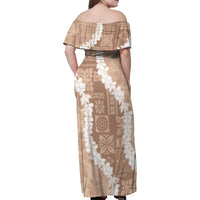Hawaii Aloha Family Matching Off Shoulder Maxi Dress and Hawaiian Shirt Beige Quilt Patch Work Mix Plumeria Lei LT7 - Polynesian Pride