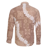 Hawaii Aloha Family Matching Puletasi and Hawaiian Shirt Beige Quilt Patch Work Mix Plumeria Lei LT7 - Polynesian Pride