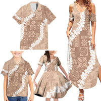 Hawaii Aloha Family Matching Summer Maxi Dress and Hawaiian Shirt Beige Quilt Patch Work Mix Plumeria Lei LT7 - Polynesian Pride