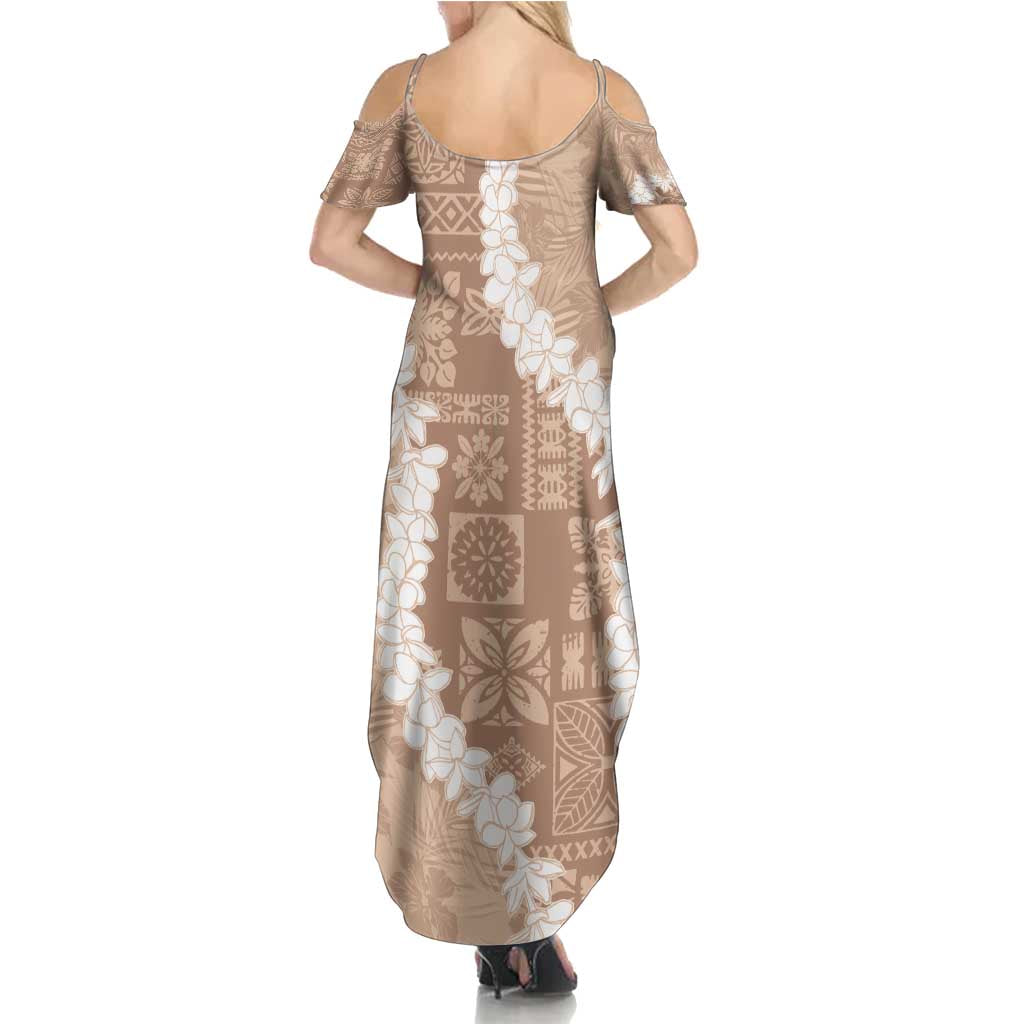 Hawaii Aloha Family Matching Summer Maxi Dress and Hawaiian Shirt Beige Quilt Patch Work Mix Plumeria Lei LT7 - Polynesian Pride