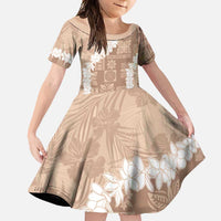Hawaii Aloha Family Matching Tank Maxi Dress and Hawaiian Shirt Beige Quilt Patch Work Mix Plumeria Lei LT7 Daughter's Dress Beige - Polynesian Pride