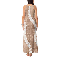 Hawaii Aloha Tank Maxi Dress Beige Quilt Patch Work Mix Plumeria Lei