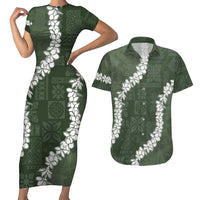 Hawaii Aloha Couples Matching Short Sleeve Bodycon Dress and Hawaiian Shirt Sage Quilt Patch Work Mix Plumeria Lei LT7 Sage - Polynesian Pride