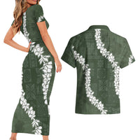 Hawaii Aloha Couples Matching Short Sleeve Bodycon Dress and Hawaiian Shirt Sage Quilt Patch Work Mix Plumeria Lei LT7 - Polynesian Pride