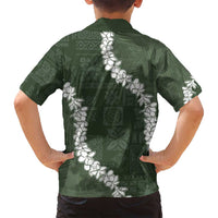 Hawaii Aloha Family Matching Long Sleeve Bodycon Dress and Hawaiian Shirt Sage Quilt Patch Work Mix Plumeria Lei LT7 - Polynesian Pride