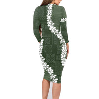 Hawaii Aloha Family Matching Long Sleeve Bodycon Dress and Hawaiian Shirt Sage Quilt Patch Work Mix Plumeria Lei LT7 - Polynesian Pride